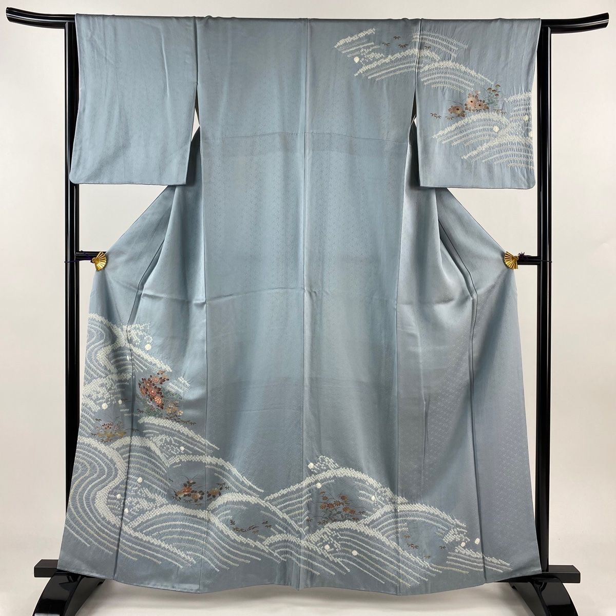 【美品】 訪問着 身丈161cm 裄丈63.5cm 正絹 名品 【中古】 美品】 訪問着 身丈161cm 裄丈68cm L 袷 落款あり 松 波 絞り 金彩 茶