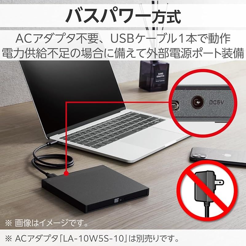 ロジテック ポータブルDVDドライブ USB3.2 Gen1 再生 編集 書き込みソフト付 Type-A Type-C ブラック LDR-PWA8U3CVBK 1