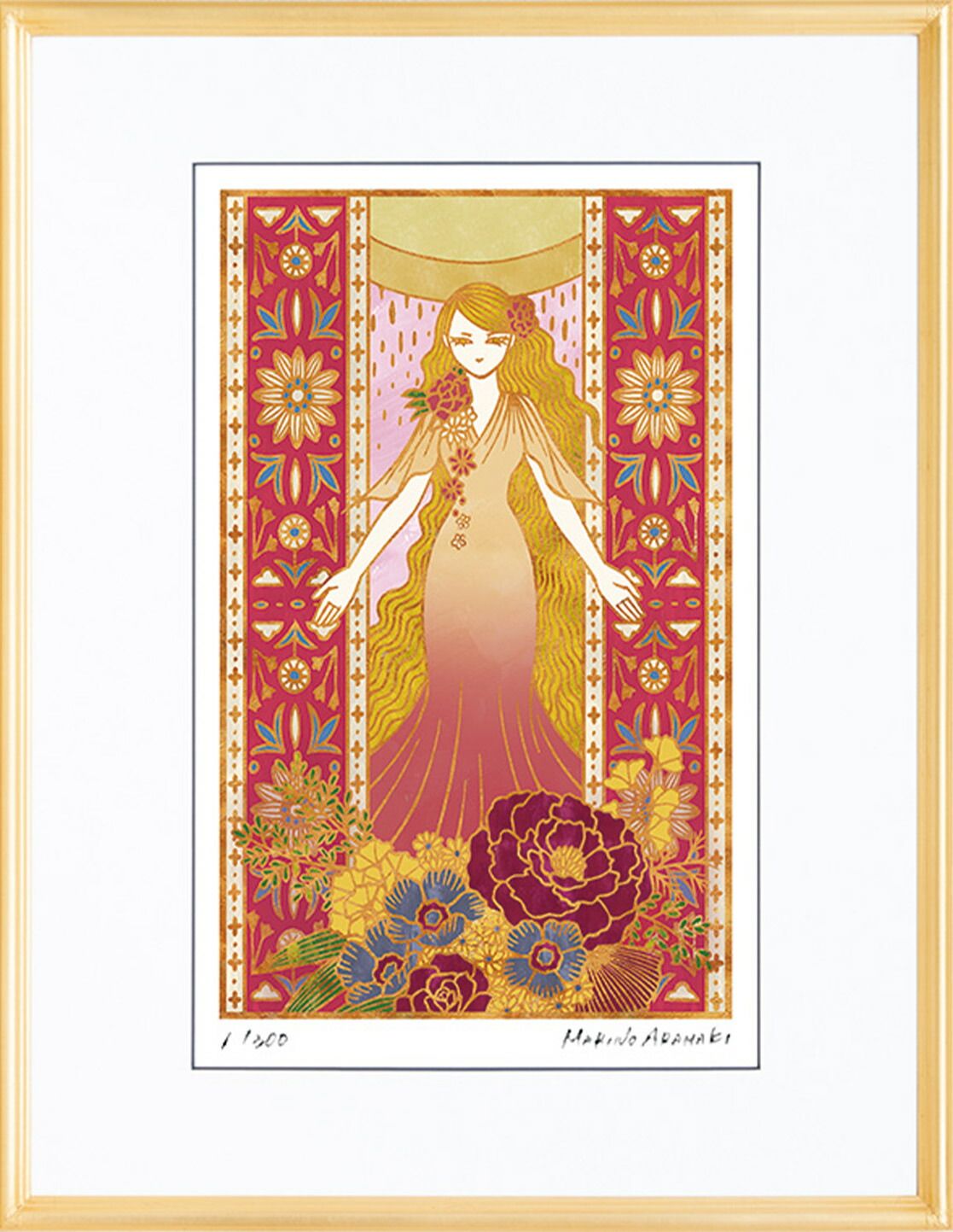 絵画 荒巻 まりの 春の乙女（Ｃ６８０９） インテリア 壁 に飾る絵 リビング 玄関 ギフト 子ども部屋 プレゼント アート フレーム付 壁飾り 額縁付き 御祝 贈り物 おしゃれ 壁掛け