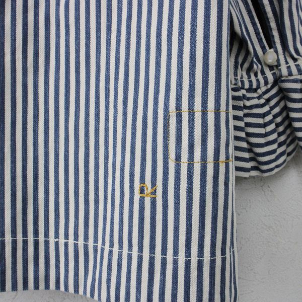 【極美品 】45R 小麦デニム レフア ブラウス ジャケット 七分袖 ストライプ 極美品 】45R 小麦デニム レフア ブラウス ジャケット 七分袖