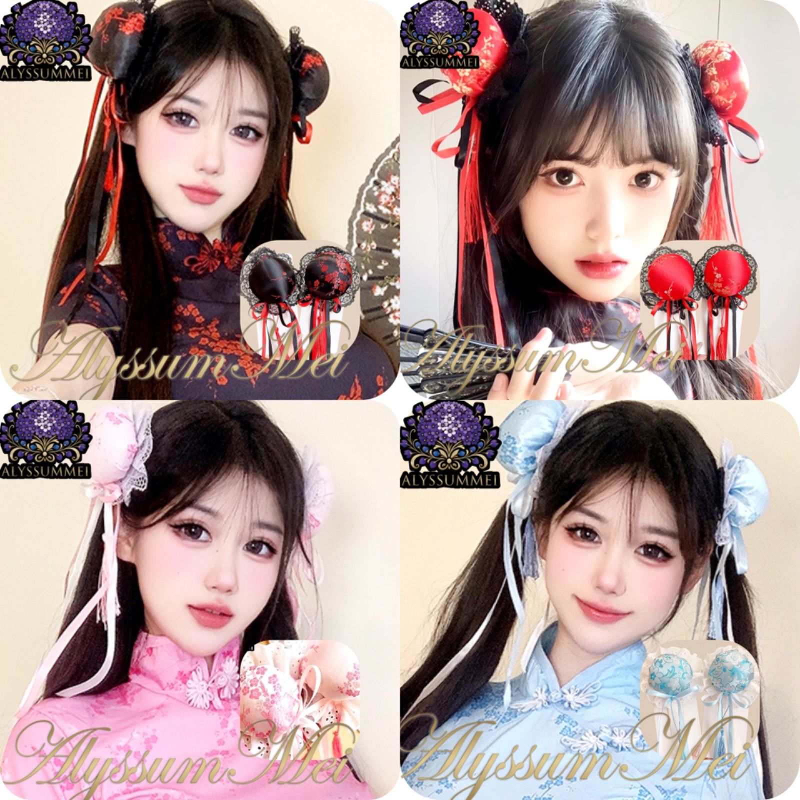 まんまるチャイナメイド服仮装髪飾り シニヨンお団子ヘアクリップ 中華 