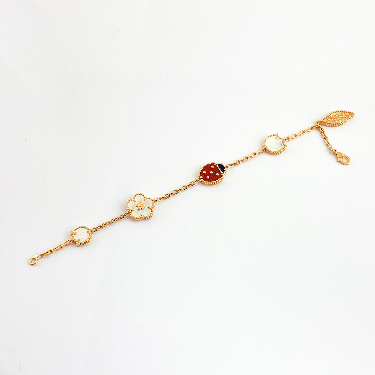 ヴァンクリーフ＆アーペル Van Cleef ＆ Arpels ラッキー スプリング ブレスレット PG ピンクゴールド 腕輪 5モチーフ マザーオブパール ファウナ ブレスレット 750 カーネリアン レディース 【中古】