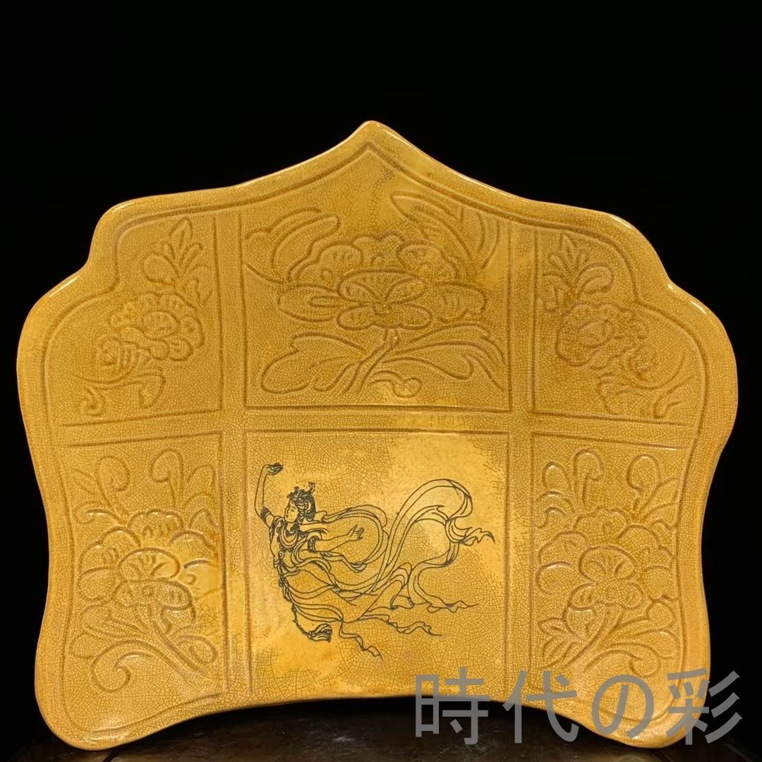 中国古美術 唐三彩絵銘文 花卉文 枕 陶磁器 古陶磁器 旧蔵 古賞物 古玩 時代物 R0710110117