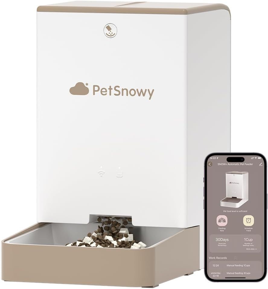 PetSnowy おいしさ長持ち 自動給餌器 猫 自動餌やり機 スマホ管理 定時定量 手動給餌可 1日10食 2WAY給電 日本語対応iOS|Androidアプリ 4L 中小型猫犬用