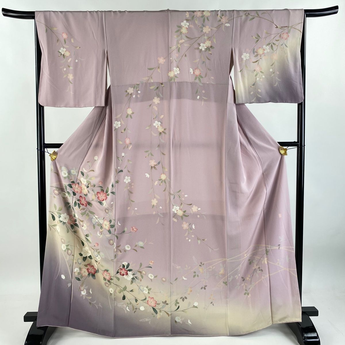 訪問着 身丈165.5cm 裄丈66cm M 袷 落款 椿 菊 ぼかし 薄紫 正絹 名品