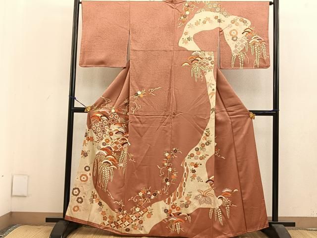 平和屋着物□訪問着 ロング丈 駒刺繍 雪輪花文 金彩 正絹 逸品