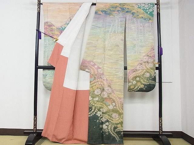 平和屋本店■極上　振袖　作家物　辻が花　絞り　暈し染め　金通し地　逸品　CZAA0726s4 平和屋本店□極上 振袖 作家物 辻が花 絞り 暈し染め 金通し地 逸品