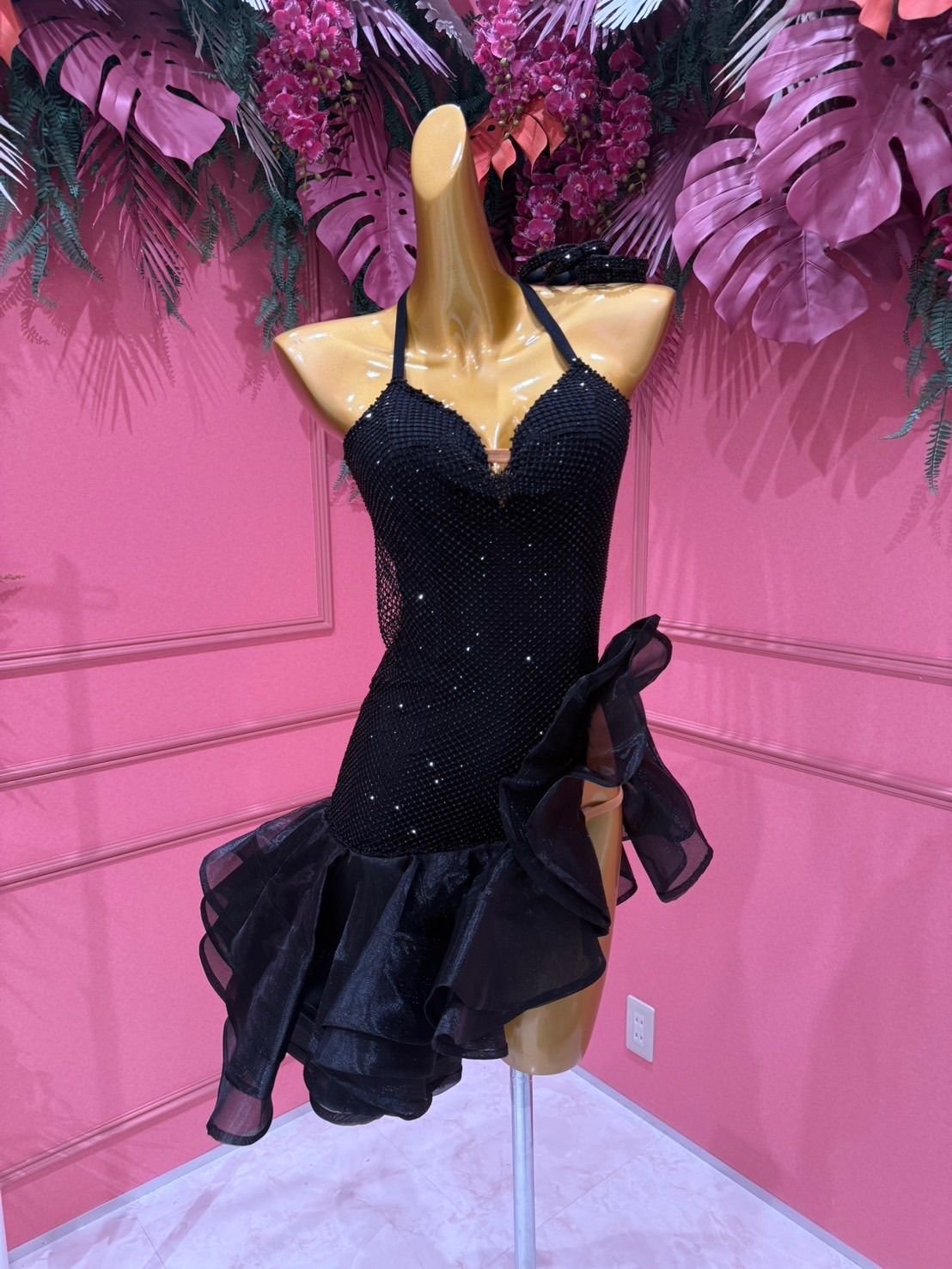 社交ダンス gentil ジャンティ authentic ラテン ワンピース トライアル ドレスブラック 黒 242347016 Sサイズ