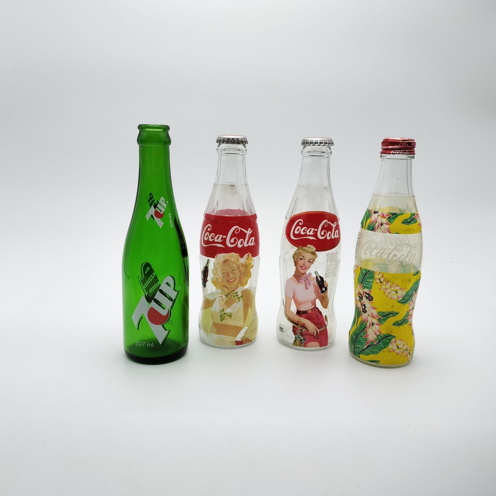 【セブンアップ7up】ヴィンテージ空瓶３本セット　ノベルティ（ビー玉）付 セブンアップ7up】ヴィンテージ空瓶3本セット ノベルティ