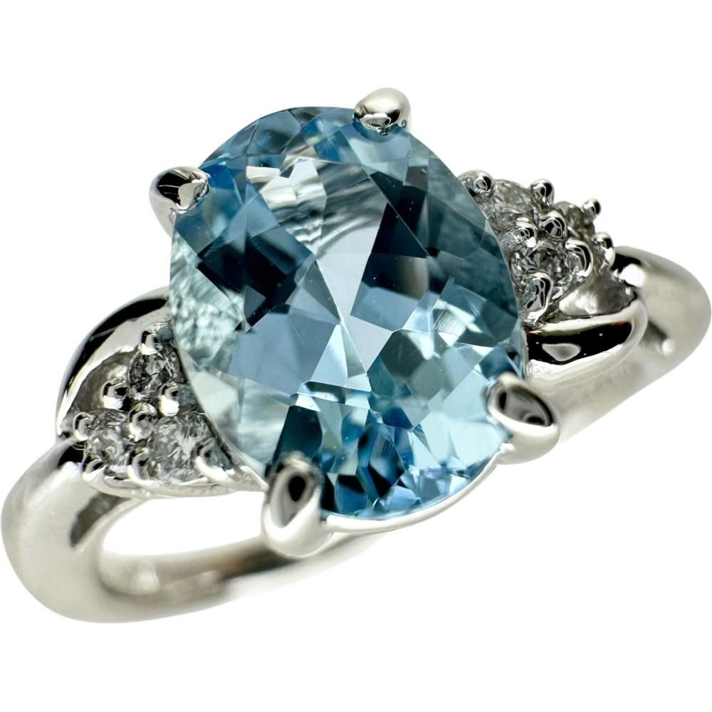 10号 アクアマリン(サンタマリアカラー) 0.93ct ダイヤモンド 0.05ct 