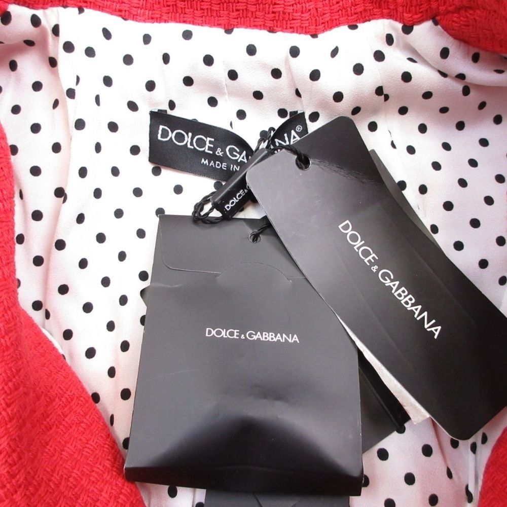 DOLCE-GABBANA ドルチェアンドガッバーナ フラワーボタン ジャガード ジャケット ブレザー アウター 36 赤 レディース 古着 GULLKHAN_COM