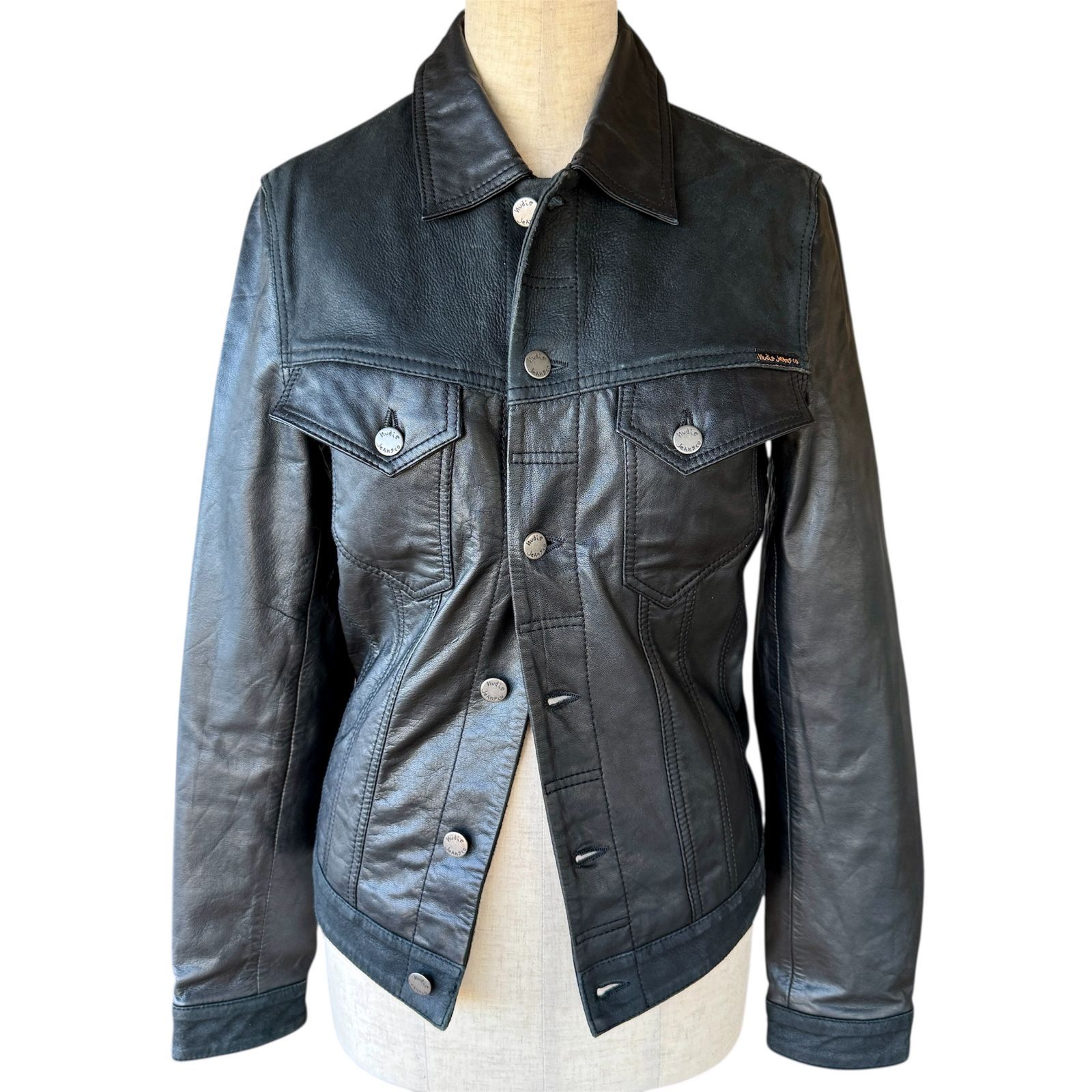 Nudie Jeans ヤギ革 シープスキン ヌーディジーンズ レザージャケット ブラック レディース 黒 ♥級