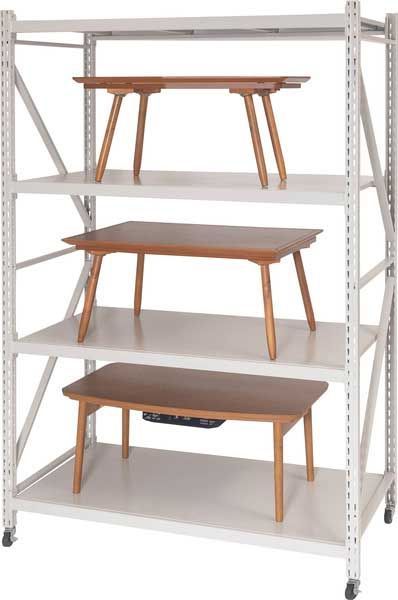 スチール製のラルドボルトレスシェルフ ハンマートーン仕上げ ４Ｄワイド W129×D60×H188.5cm キャスター付き No.685 アイボリー