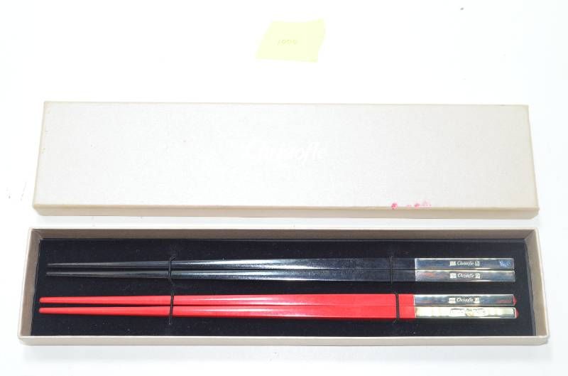 送料無料 クリストフル Christofle 箸 ペアセット 黒×赤 シルバープレート き カトラリー