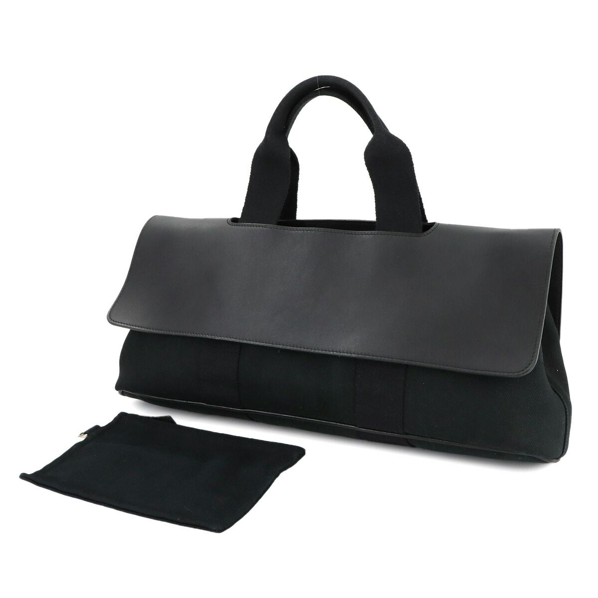 エルメス ヴァルパライソ MM ブラック レザー キャンバス ハンドバッグ A4 HERMES（エルメス） ヴァルパライソMM ブラック トワル・レザー