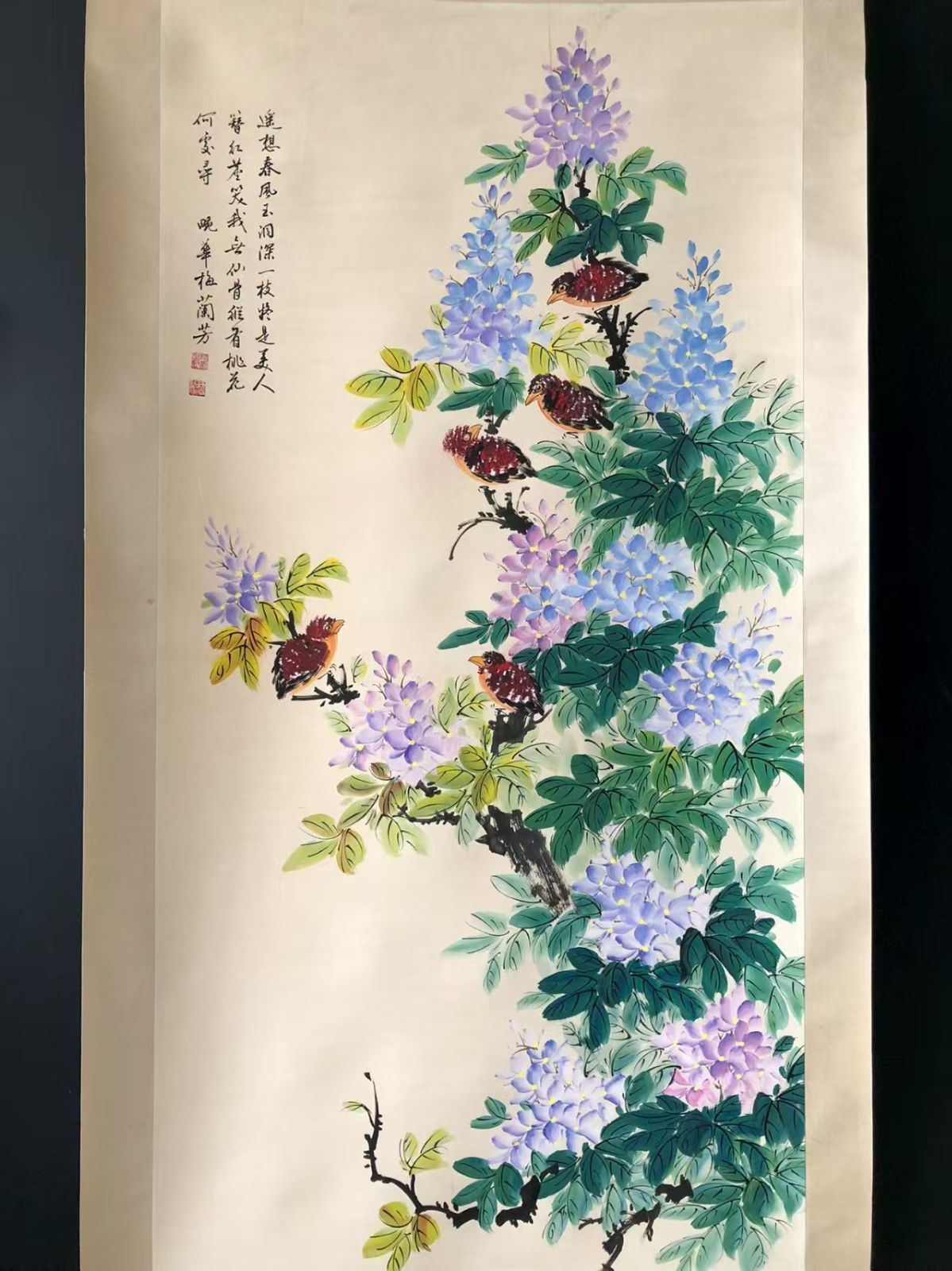 中国古美術. 梅蘭芳 花鳥 四尺手描き作品.宣かみ画.観賞品.文房置物.中国骨董25090710