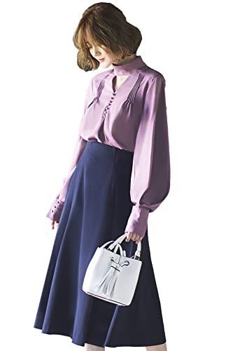 Size 5L_Color パープル PU ルイ ルエ ブティック タック スリーブ ブラウス レディース ミセス OL ママ トップス スーツ シャツ インナー 長袖 Vネック フォーマル 大きいサイズ ビジネス オフィス 通勤 冠婚葬祭 セレモニー