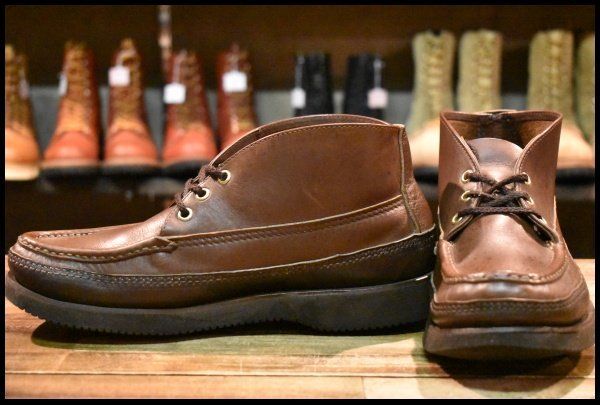 【8.5EE 良品】RUSSELL MOCCASIN ラッセルモカシン スポーティングクレーチャッカ ダークブラウン×ブラウン ダブルモカシン HOPESMORE【FJ204】