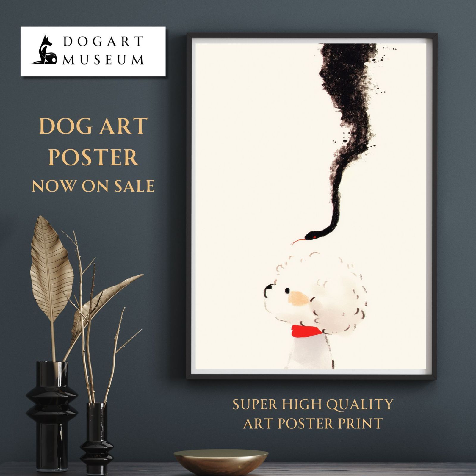 【福 寿（2025年） - ビションフリーゼ犬 No.1】巳年・蛇・謹賀新年・賀正・新春・迎春・子犬・ペットロス・うちの子・記念日・アートポスター・犬の絵・犬のイラスト・ギフト・プレゼント