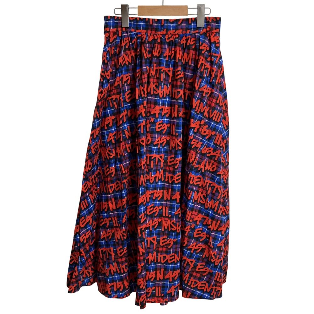 MSGM エムエスジーエム チェック ロゴ プリント フ ロングスカート 2541MDD32 サイズ40 レッド ネイビー レディース 古着