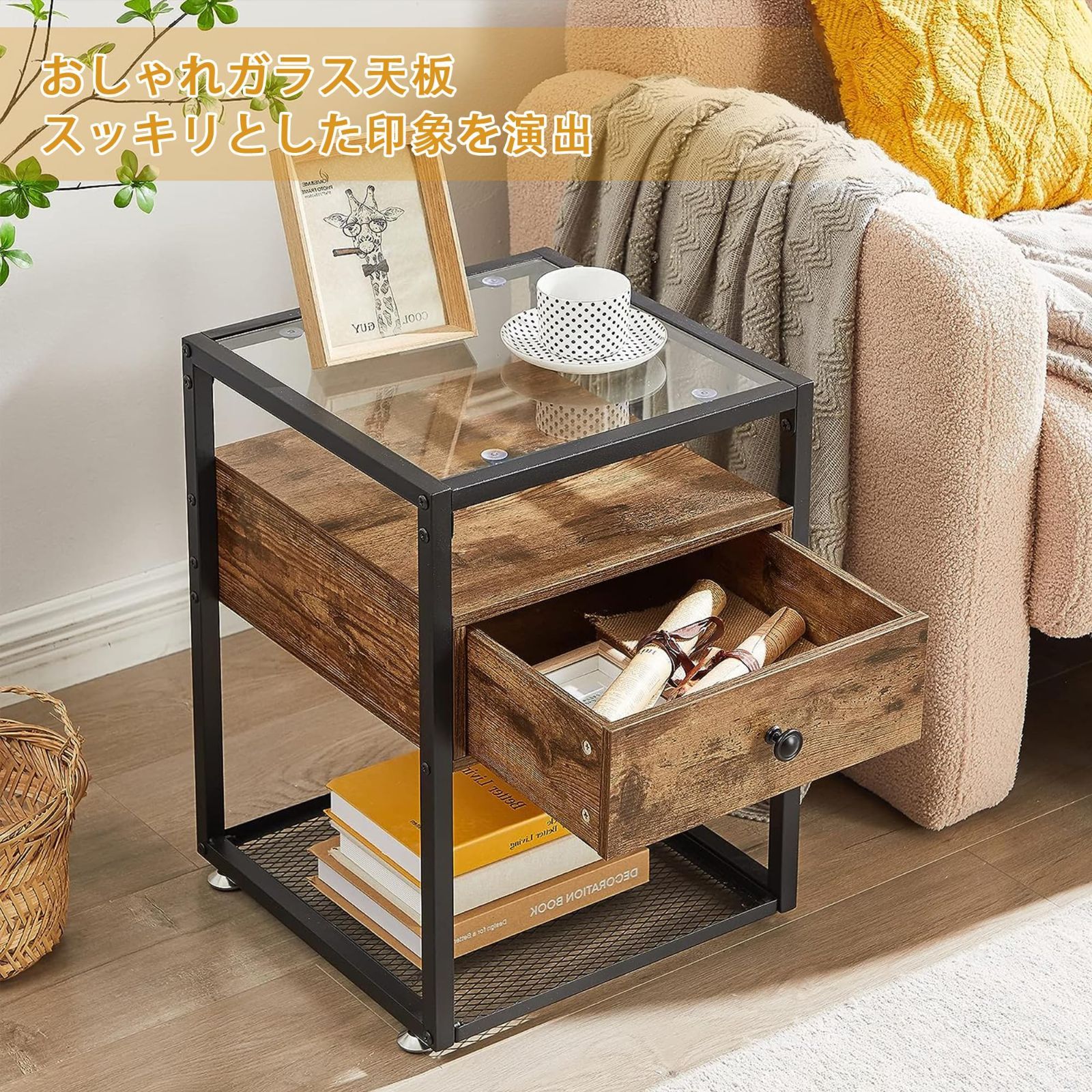 サイドテーブル ベッドサイド 丸 耐荷重10kg 高さ調整可能 小型家具 ミニテ