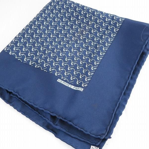 apzs エルメス HERMES スカーフ カレ42 チーフ プチカレ 紺 シルク