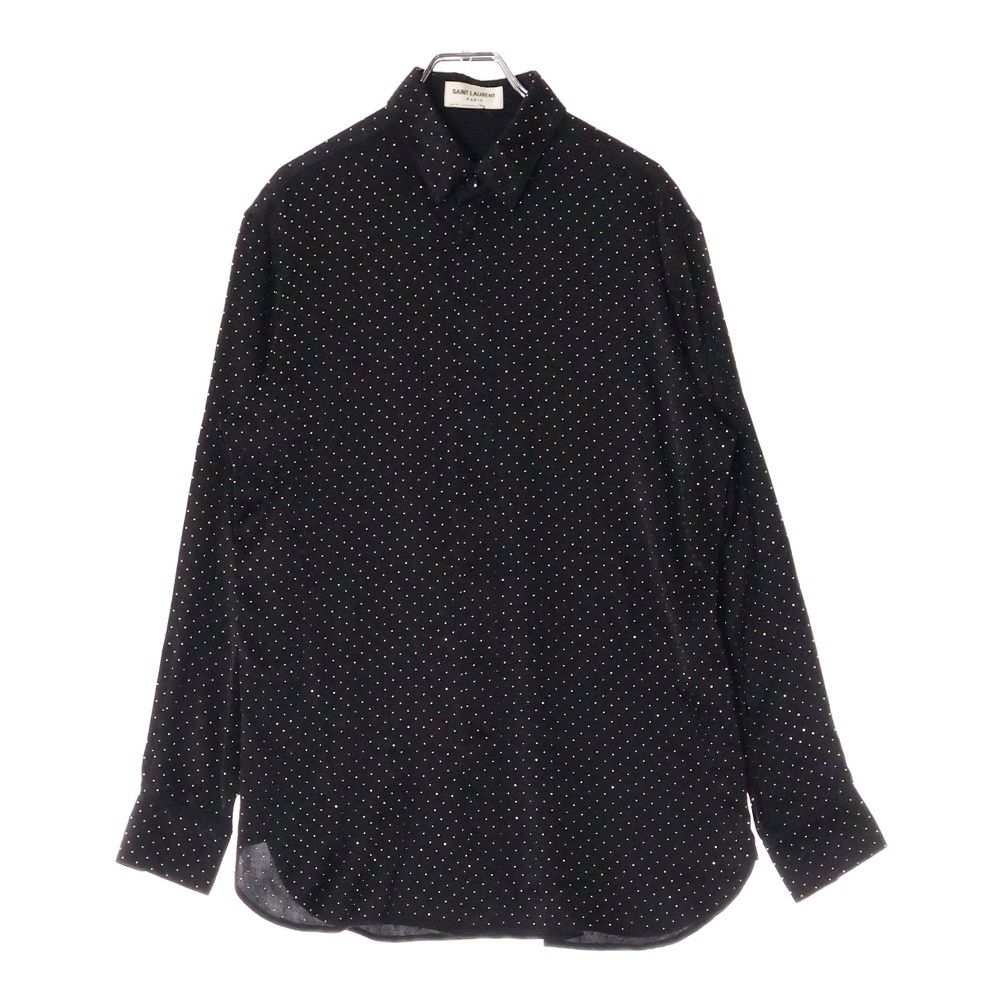 SAINT LAURENT PARIS サンローランパリ ラインストーン ドット シルク 長袖シャツ ブラック 611900 Y4A13