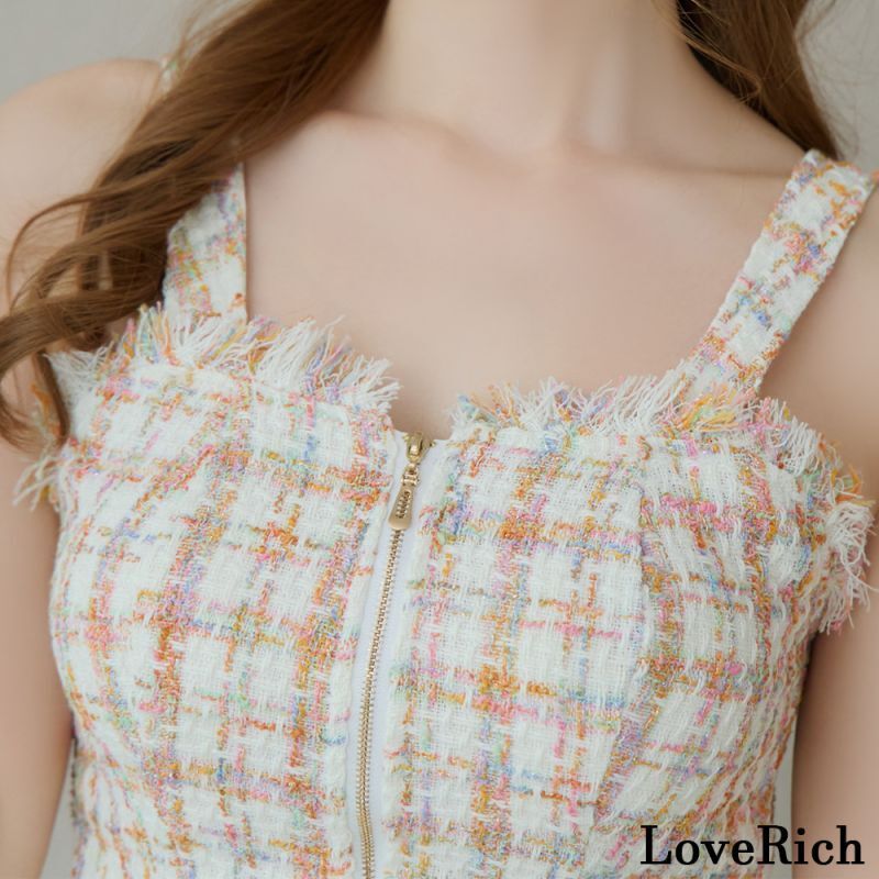 ラブリッチ　ツイードパールファスナー　キャバドレス LoveRich ラブリッチ 【SMLサイズ/2カラー】ツイード