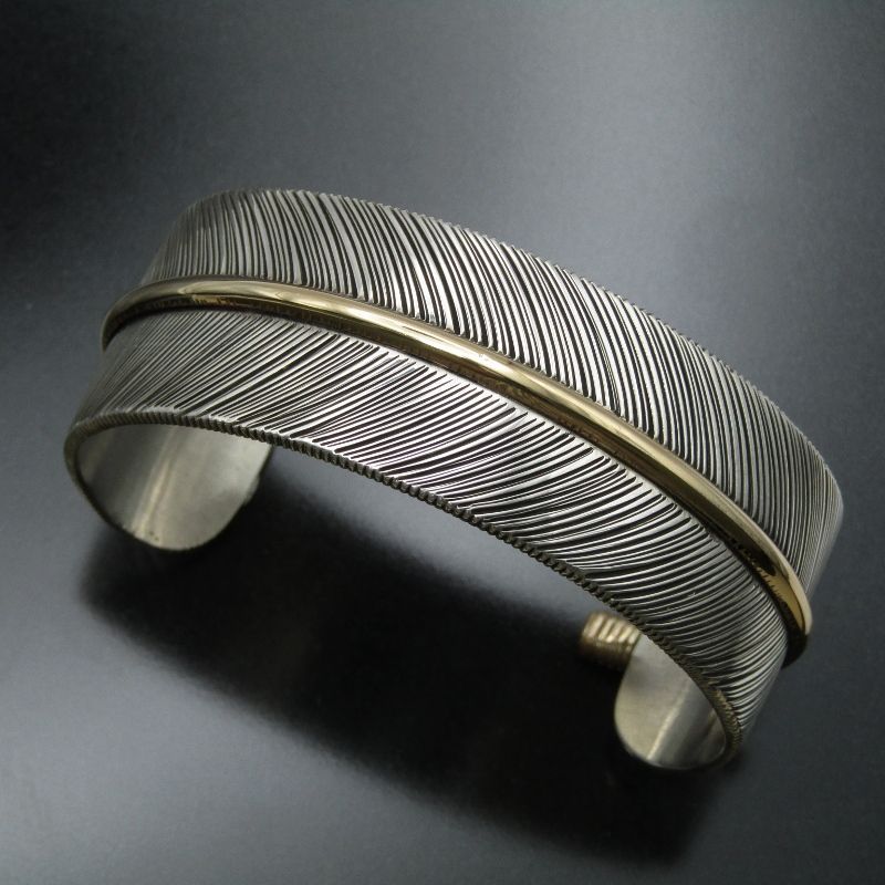 Harvey Mace ナバホ族 バングル フェザー シルバー 12KGP ブレスレット ワイド BlueSunshineTrading別注 80007152