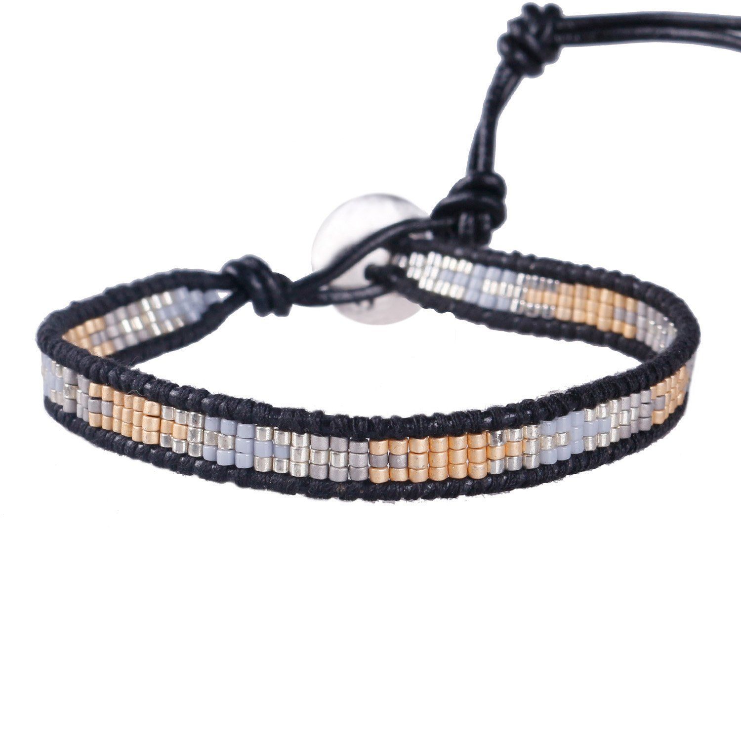 革紐 バングル ビーズ レザー 手作り ブレスレット ラップ 腕輪 シングル -E KELITCH