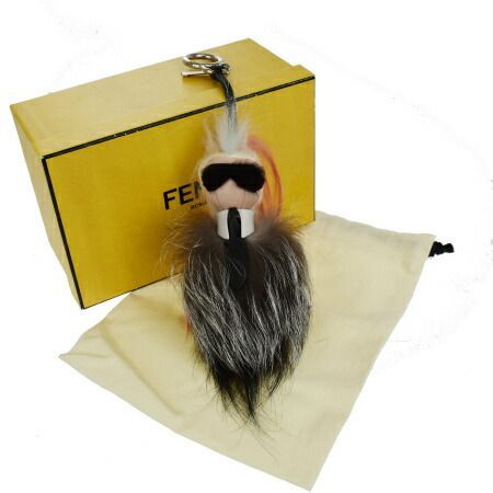 【中古】 美品 フェンディ FENDI カーリト バッグチャーム キーホルダー ブラウン フォックスファー レザー 67MQ928