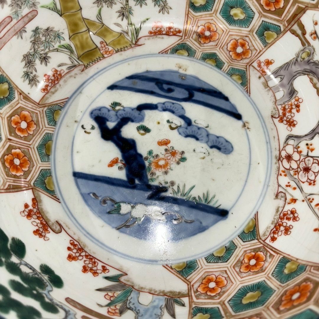 時代物骨董　古伊万里　豪華絢爛染錦金襴手・色絵大鉢　鳳凰飛翔図　飾り鉢　幕末明治 時代物骨董 古伊万里 豪華絢爛染錦金襴手・色絵大鉢 鳳凰飛翔図
