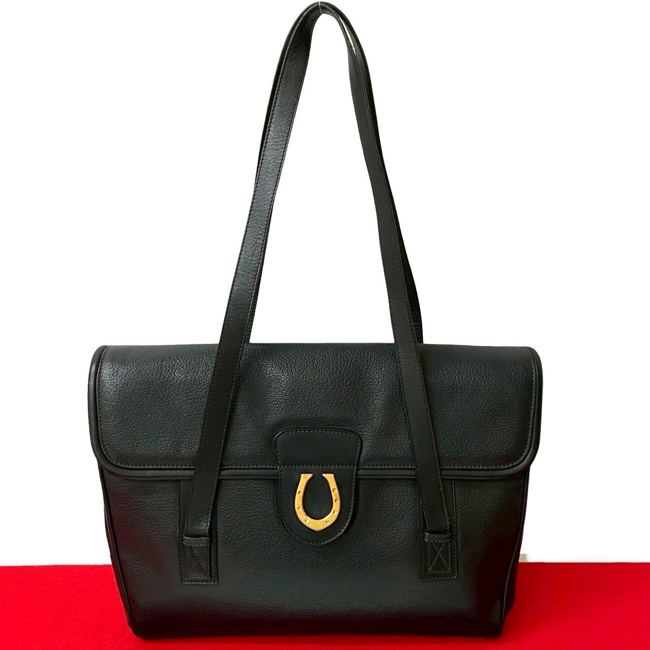 OLD GUCCI グッチ レザー ハンドバッグ ブラック ホースシュー 金具 極 美品 GUCCI グッチ オールドグッチ ヴィンテージ ホース