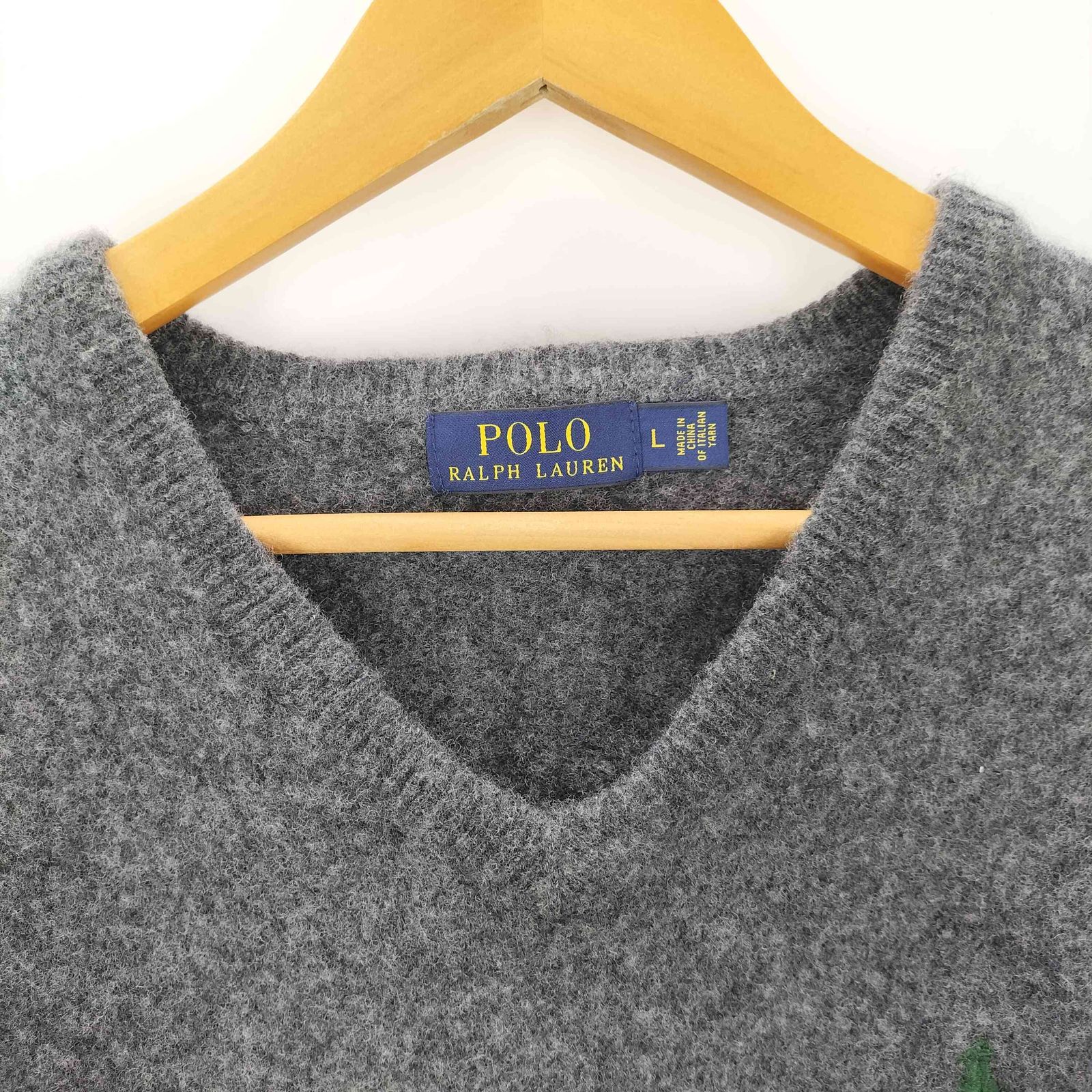 ポロラルフローレン POLO RALPH LAUREN 緑ポニー vネック ウールニット 