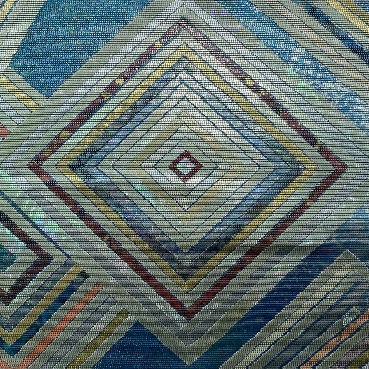 袋帯 秀品 幾何学模様 箔 螺鈿箔 青緑 お太鼓柄 正絹 【中古】 - メルカリ