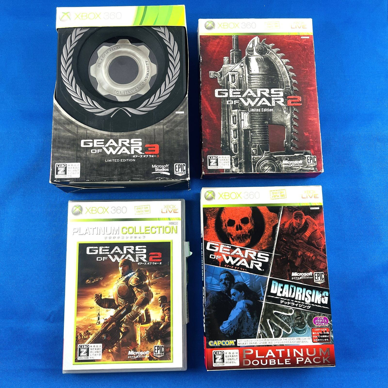 【4点セット】Microsoft XBOX360 GEARS OF WAR ギアーズオブウォー リミテッドエディション プラチナムコレクション プラチナムダブルパック 箱 ケース 説明書 特典メダル フラッグ マイクロソフト