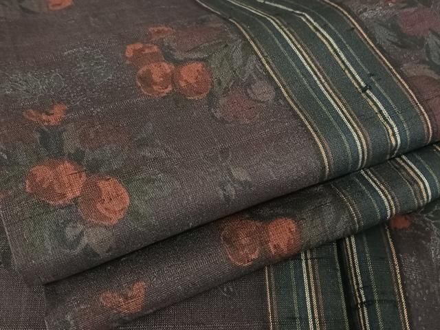 平和屋着物○生紬 草花間道 正絹 逸品 AAAV9153np