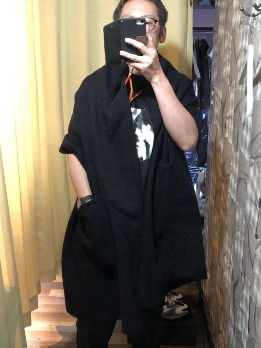 福岡 定価28600円 アンユーズド UN ポケット付 長袖ショール ウール ストール ブラック US 2056 FK