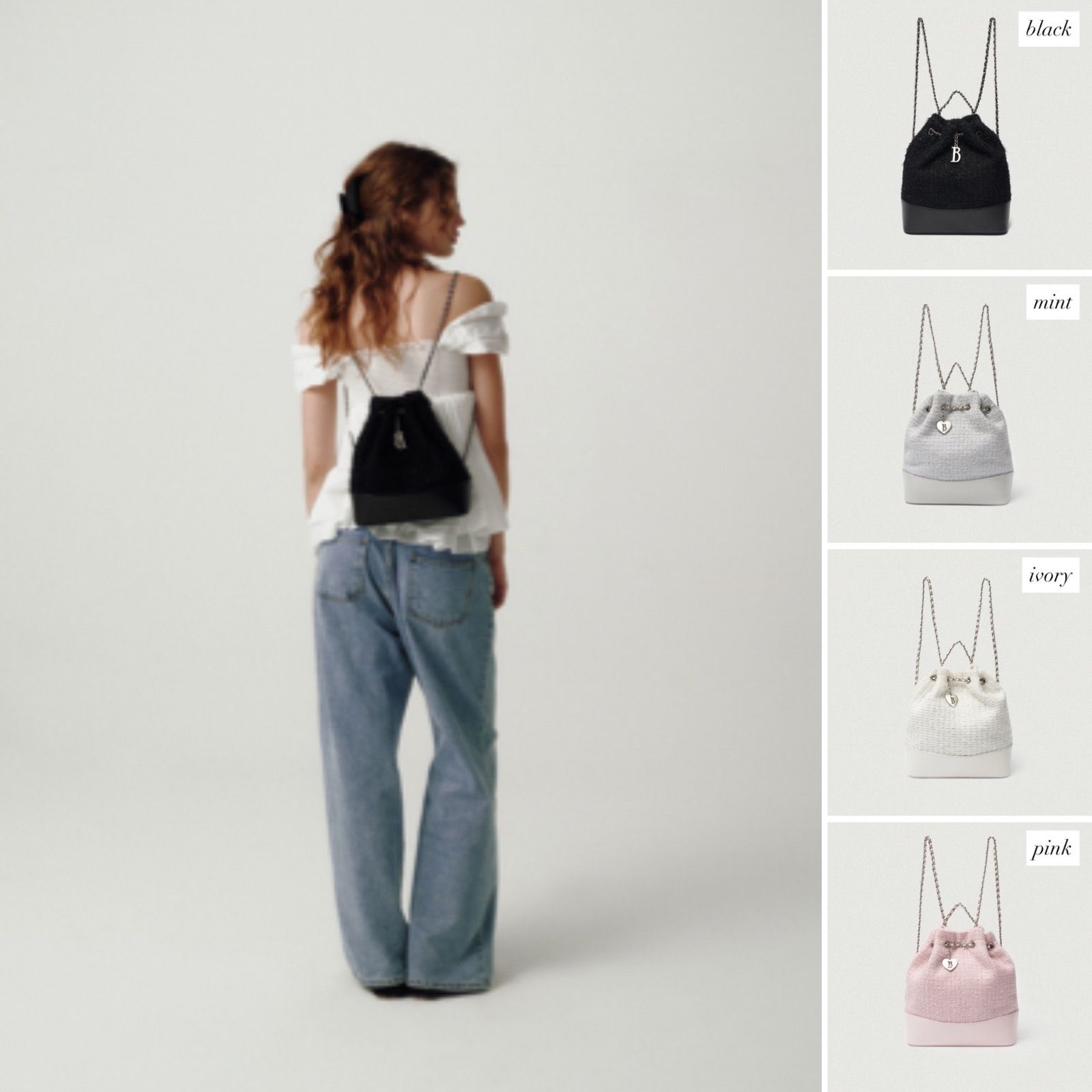 The Barnnet Tweed Drawstring Chain Backpack