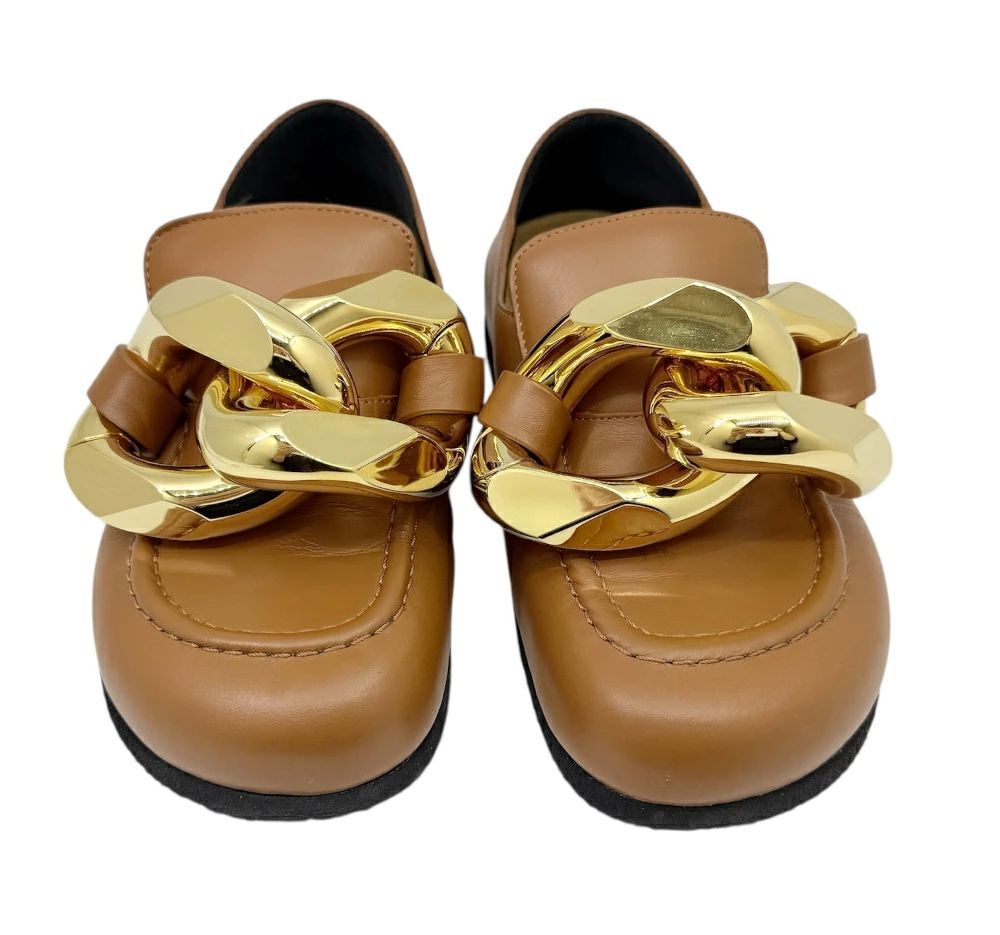 JW ANDERSON ジェイダブル アンダーソン ローファー ブラウン 茶 シューズ 靴 ゴールド チェーン #37 約24cm レザー レディース ブランドギャラリー東心斎橋店