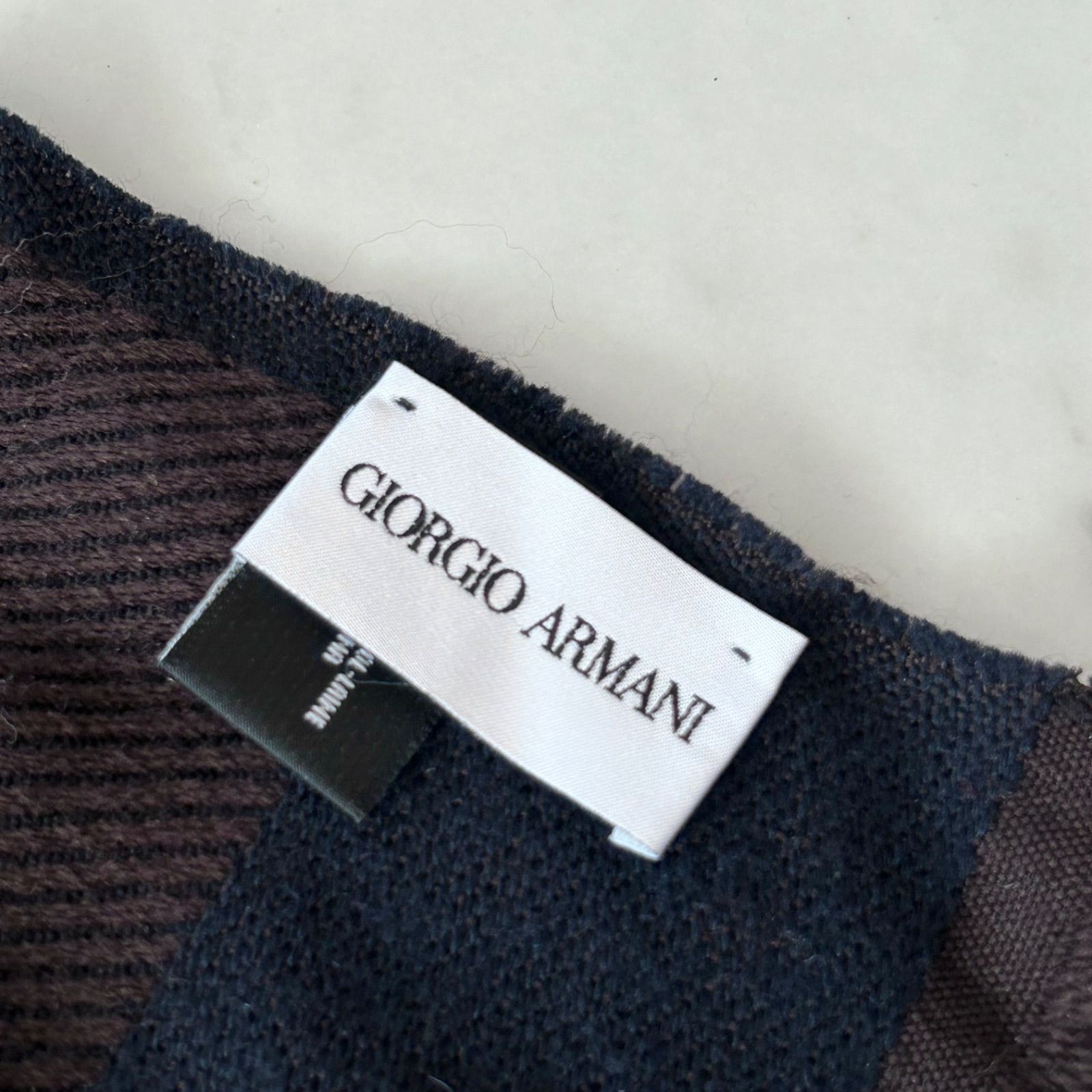 Giorgio Armani マフラー ブラック×ブラウン 154cm ロゴ入り マフラー