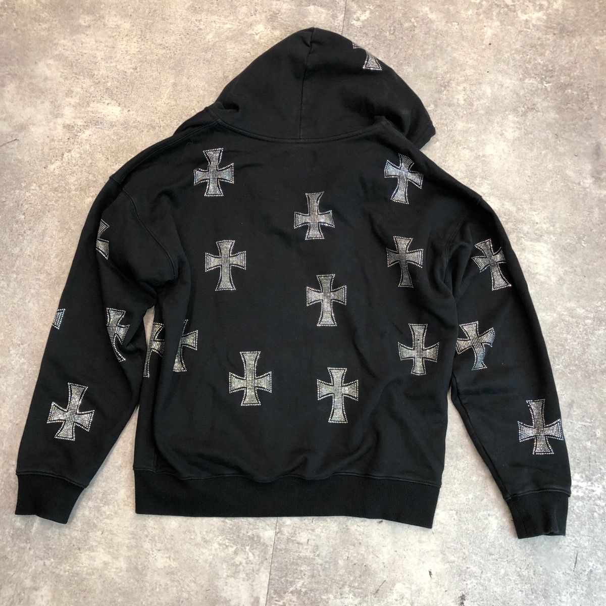 Black Rhinestone Cross Zip Up Lサイズクロス - トップス