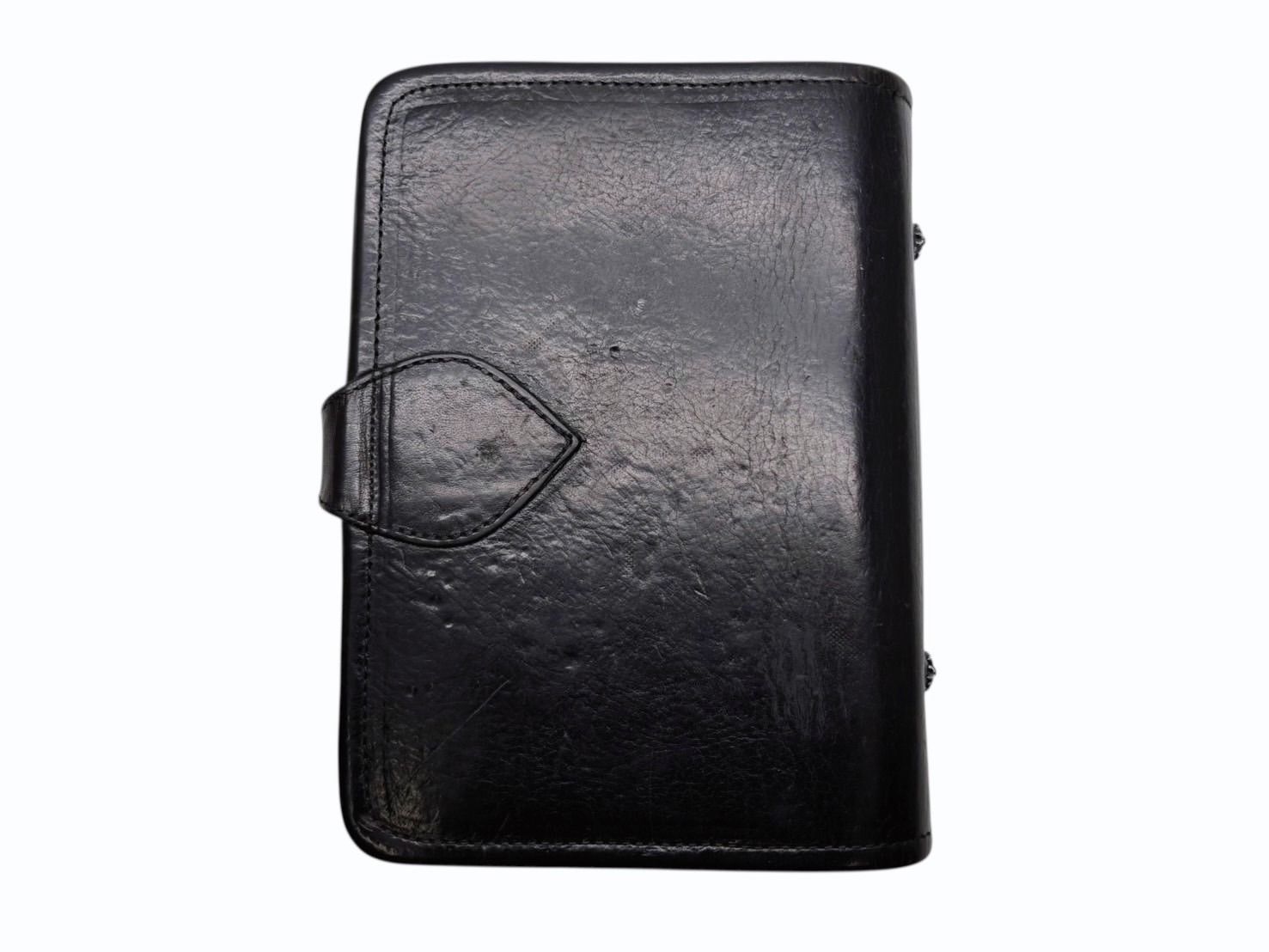 CHROME HEARTS クロムハーツ AGENDA PLAIN 手帳カバー ブックカバー クロスボールボタン シルバー925 レザー ブラック 4b006522