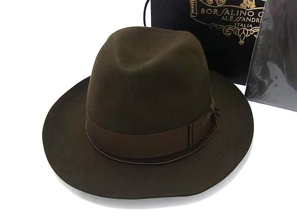 BORSALINO ボルサリーノ ビーバーファー ハット 帽子 表記サイズ 60 メンズ レディース カーキ系 FL9487