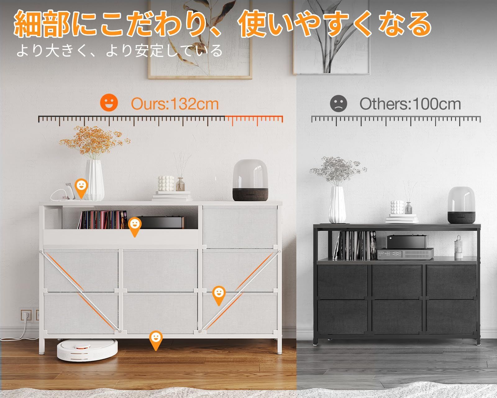 AODK チェスト タンス 収納ケース 布製 木製天板付き コンセント付き