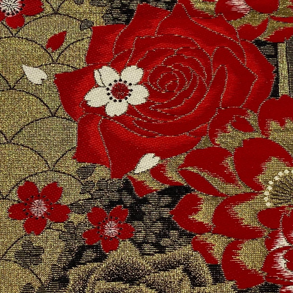 袋帯 美品 秀品 桜 花びら 刺繍 金銀糸 濃紫 六通 正絹 【中古