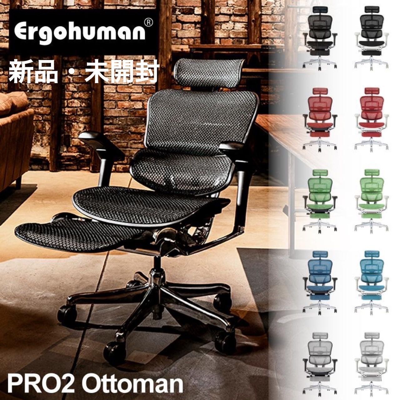 5年保証 公式販売店 エルゴヒューマン2 ergohuman2 オフィスチェア ヘッドレスト プロオットマン ブラックフレーム グレーフレーム EHP2-LPL-DR