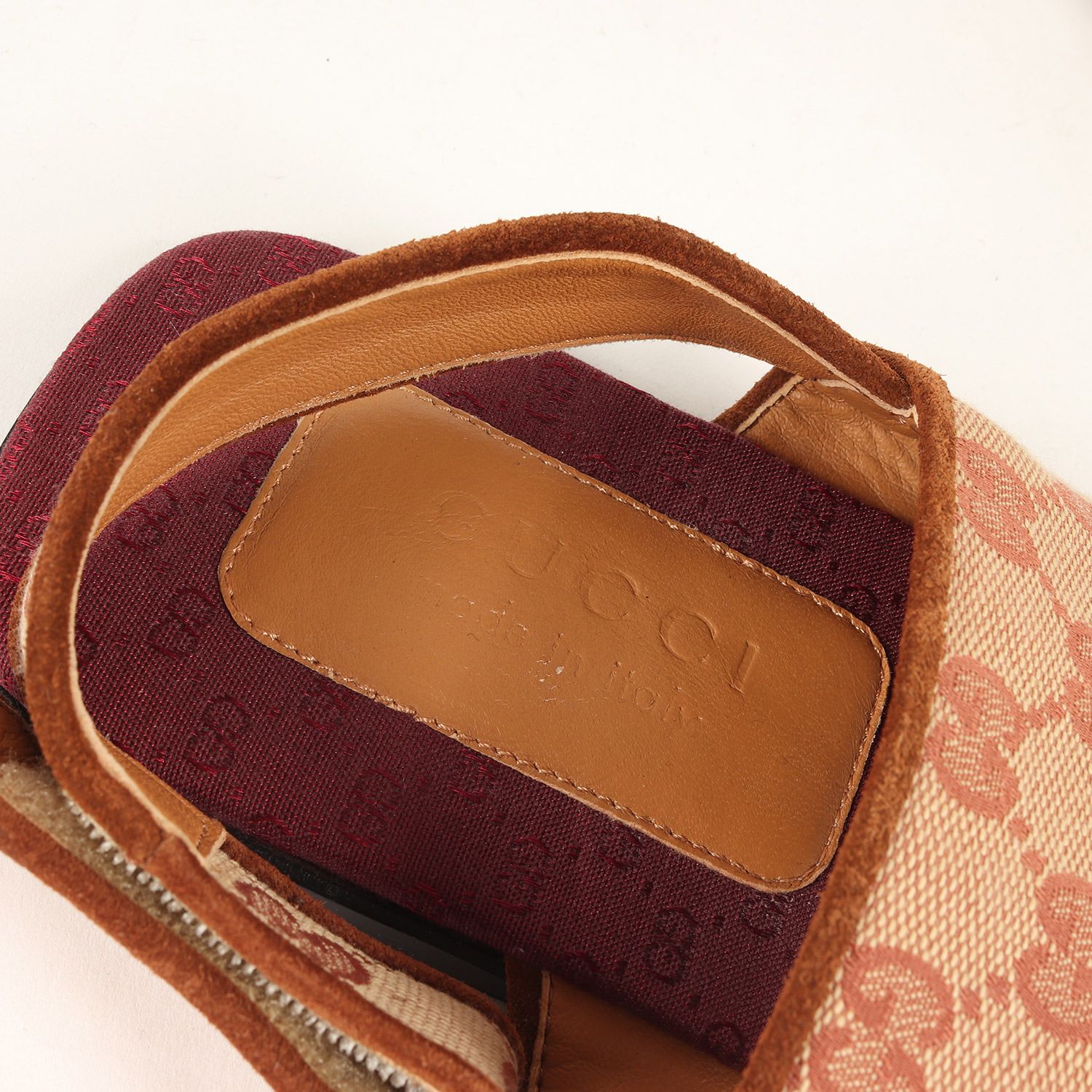 GUCCI グッチ サンダル ベージュ ワインレッド サイズ:7 / GG