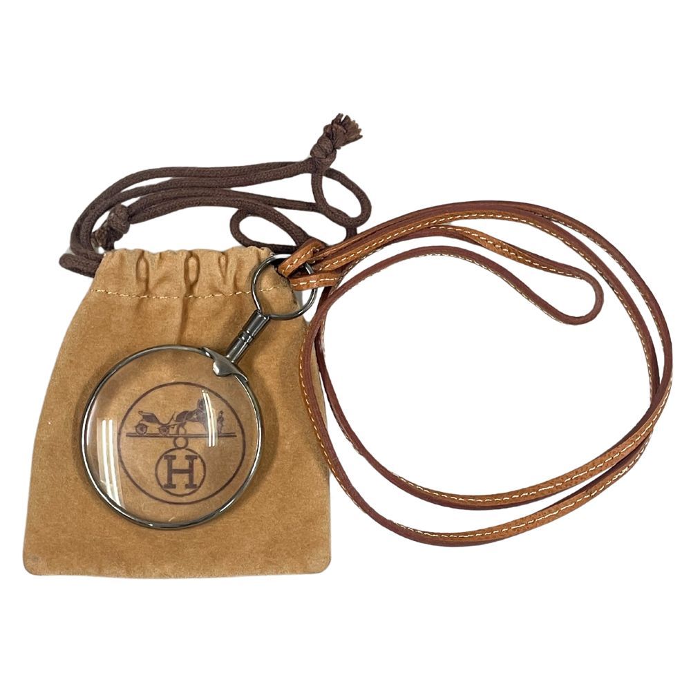 HERMES エルメス ルーペ ネックレス ラニエール革紐 シルバー/ブラウン