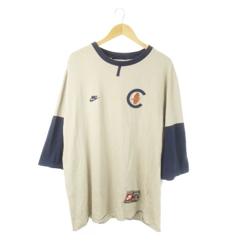 ナイキ NIKE × クーパーズタウンコレクション COOPERSTOWN COLLECTION Ｔシャツ ラウンドネック 七分袖 配色 ロゴ クマ XL ベージュ /AO16 GY01